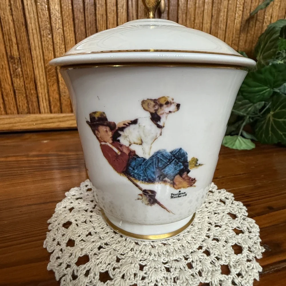 Gorham Norman Rockwell A Boy and His Dog Jar 1979 White Gold Excellent Limit Ed